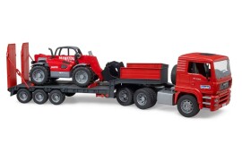 Bruder kamion MAN TGA s niskom prikolicom i teleskopskim utovarivačem Manitou