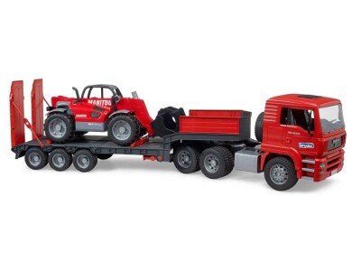 Bruder kamion MAN TGA s niskom prikolicom i teleskopskim utovarivačem Manitou