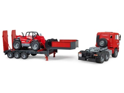 Bruder kamion MAN TGA s niskom prikolicom i teleskopskim utovarivačem Manitou