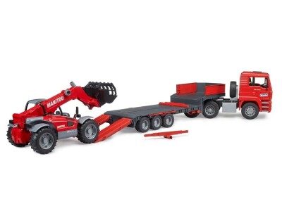 Bruder kamion MAN TGA s niskom prikolicom i teleskopskim utovarivačem Manitou
