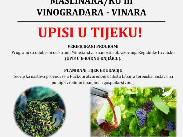 Program osposobljavanja za poslove maslinara/ke i vinogradara/ke - vinara/ke