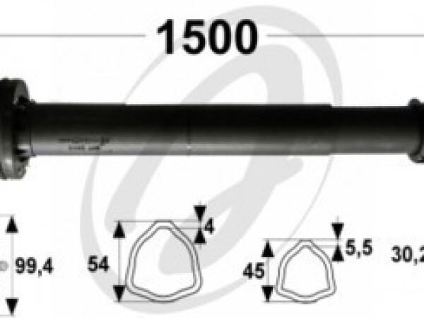 Kardan sa protočnom sklopkom desnom i širokokutnim zglobom 80° kat. 8, 1500 mm (balirka)