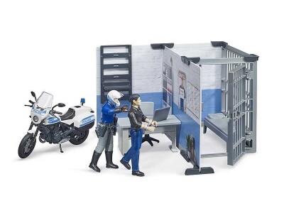 Bruder policijski set stanica sa motorom, opremom, policajcem i osumnjičenim