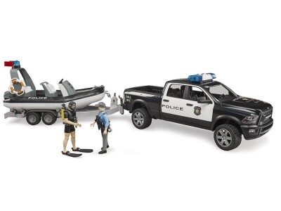 Bruder RAM 2500 policijski kamionet s svjetlosnim i zvučnim modulom, prikolicom, čamcem i 2 figurice