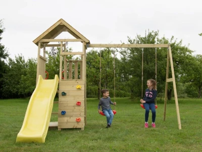J9 Dječji toranj za igru ​​s toboganom, pješčanikom, klupom za piknik i dvostrukom ljuljačkom