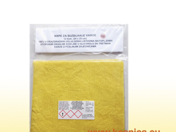 Celulozne krpe za suzbijanje Varroe u toku cijele godine 1.66 eur po zajednici(100% biorazgradivi celulozni listovi natopljeni oksalnom kiselinom) za 12 zajednice (krpe oksalne kiseline)