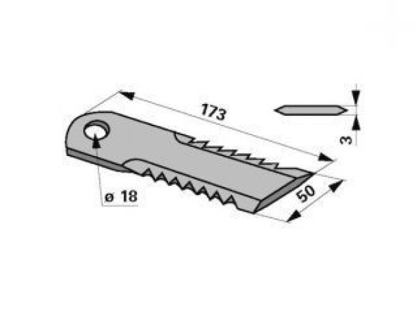 NOŽ SJEČKE NAZUBLJEN 173X50X3MM FI18 KOMBAJN CLAAS