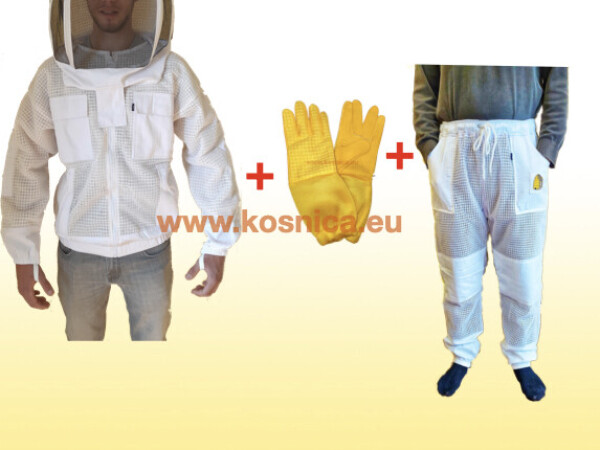 Komplet ventilirajuće troslojne specijal/delux Košnica pčelarske odjeće ( troslojna pčelarska jakna +delux pčelarske hlače +delux kožne pčelarske rukavice) - XXXL