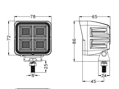 Radna lampa 64 W, raspršena, kvadratna
