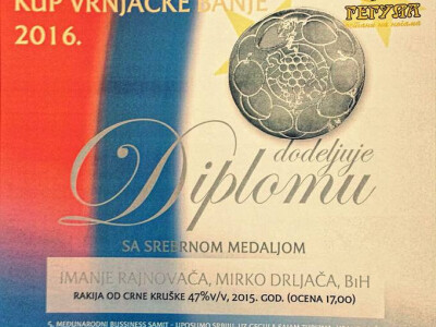 Srebrna medalja za rakiju od crne kruške