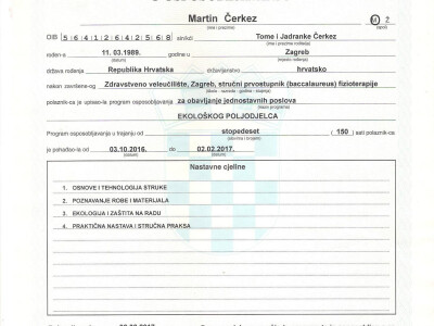 Diploma mladog poljoprivrednika