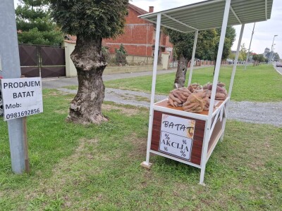 Prodaja batata Zdravke Matković na štandu bez prodavača u Suhopolju Prodaja batata Zdravke Matković na štandu bez prodavača u Suhopolju