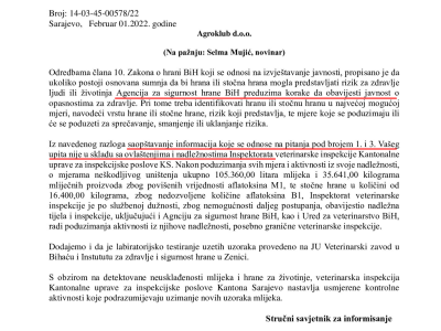 Faksimili odgovora institucija na upit o aflatoksinima u mlijeku i stočnoj hrani Faksimili odgovora institucija na upit o aflatoksinima u mlijeku i stočnoj hrani