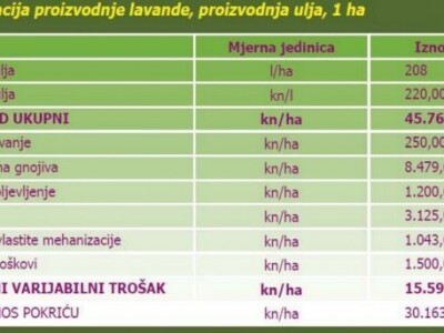 Kalkulacija proizvodnje lavande Kalkulacija proizvodnje lavande