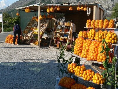 Ponuda neretvanskih mandarina na štandovima uz rijeku i cestu