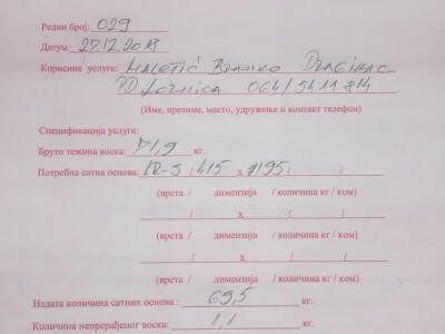 Proizvodnja satnih osnova od čistog voska