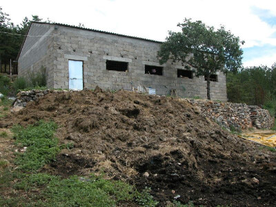 Štala i gnoj na farmi ovaca i koza Vuica