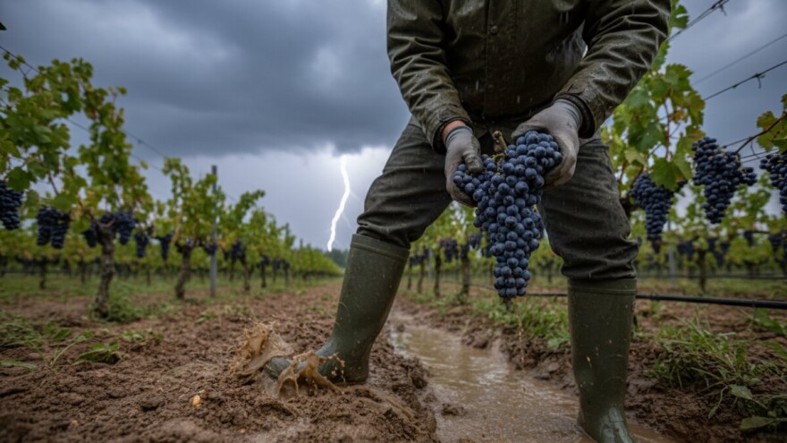 Berba grožđa u blatu
