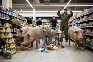 Francuski farmeri pustili svinje u trgovački centar