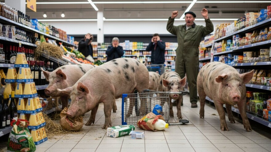 Francuski farmeri pustili svinje u trgovački centar