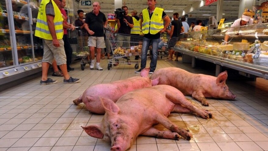 Francuski farmeri pustili svinje u trgovački centar