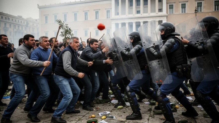Grčki poljoprivrednici jure policiju!