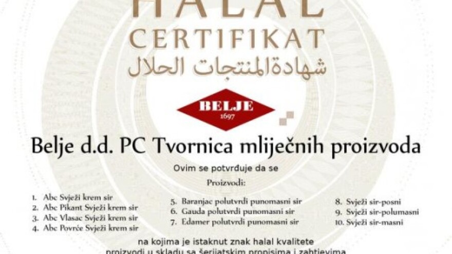 ABC svježi krem sir dobio Halal certifikat