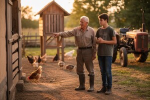 I u devetom desetljeću obrađuje 10 jutara i uzgaja svinje