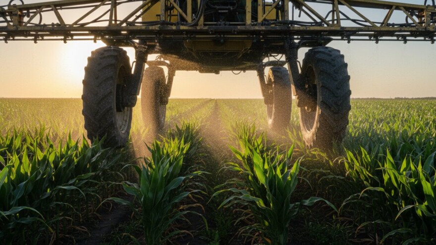 Prskalica koja leti iznad kukuruza