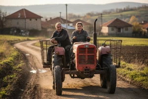 Ranka radi sa traktorom, suprug Veso joj pomaže