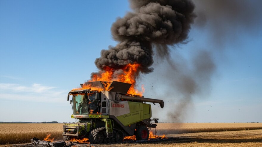Spasao život iskočivši iz zapaljenog kombajna!