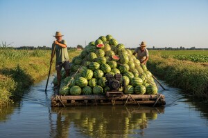 Splavima prevoze lubenice do otkupnih stanica!