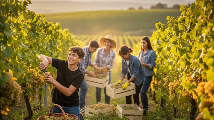 Učenici, ravnatelji i župan u berbi grožđa