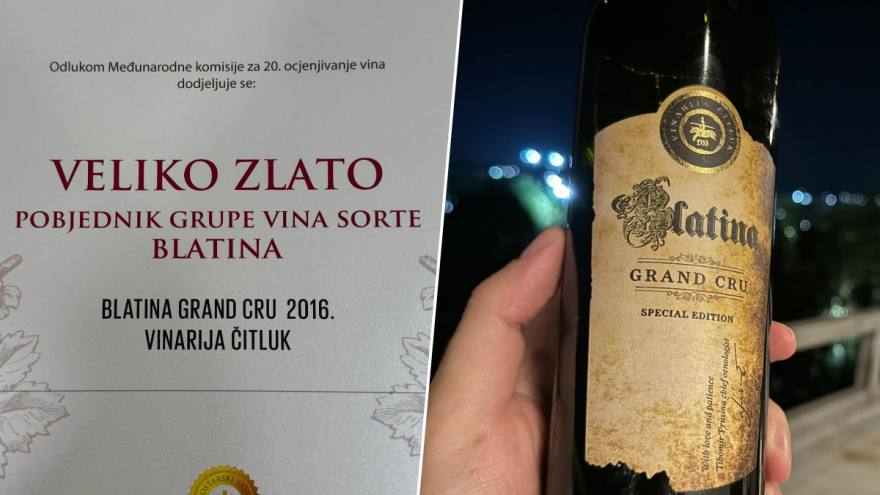 Šampionska titula za Blatinu Grand Cru, berba 2016., Vinarije Čitluk