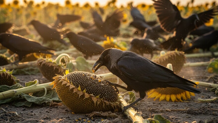 Vrane uništile usev suncokreta!